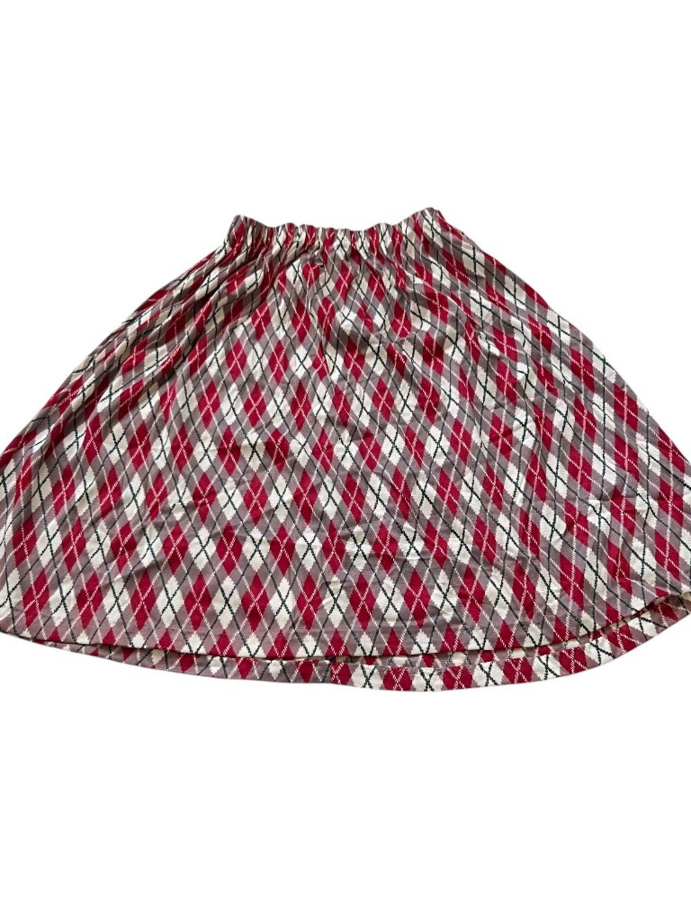 Vintage skirt 70s argyle red gray white green elastic